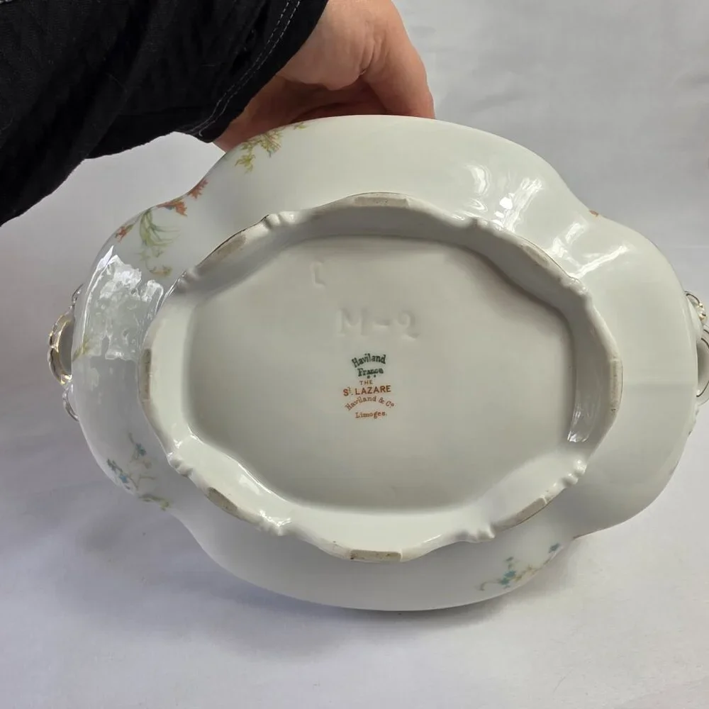 Haviland Limoges St. Lazare Oval Covered Vegetable Dish Pink & Blue Floral